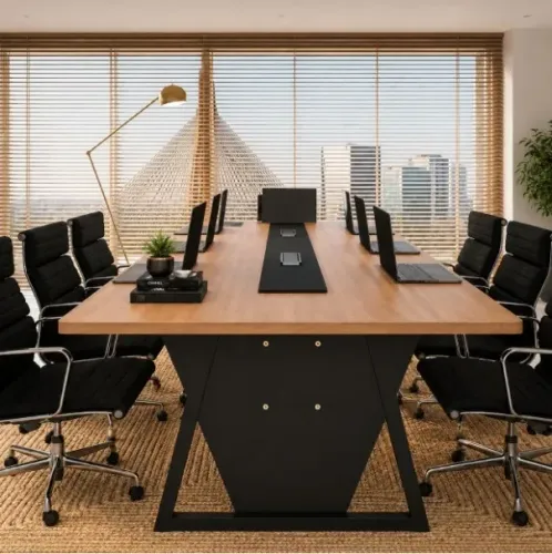 Mesa de Reunião Trapeze Delluxe 8 Tomadas. L240cm x P100cm x A74cm