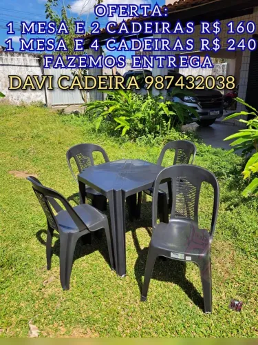 MESA MAIS CADEIRA DE PLASTICO PARA AREA DE L LAZER