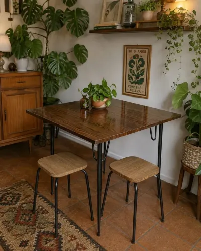 Conjunto Vintage Anos 70 - Mesa Dobrável + 2 Banquinhos