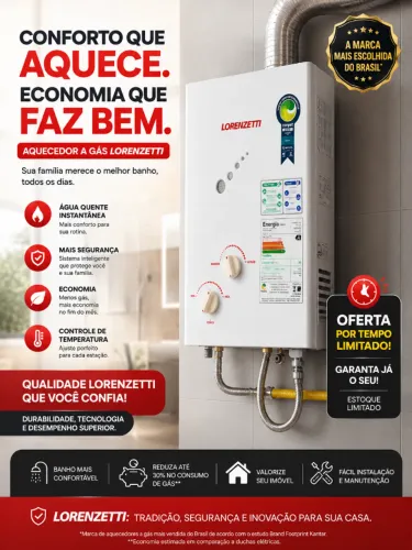 Aquecedor a Gás Lorenzetti 7.5L + Kit Completo de Instalação