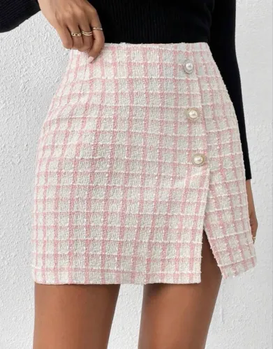 Saia Tweed Rosa - Importada | Tam. P