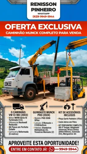 Caminhão VW 13.180 ano 2003 Munck 19 ton ano 2024 phd