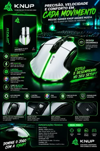 Mouse Gamer KNUP Anúbis MU014
