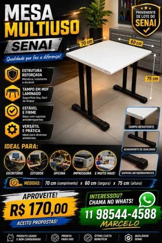 Mesa Multiuso Reforçada SENAI 70x60 cm - Excelente Estado