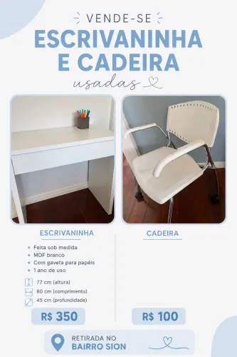 Escrivaninha e cadeira usados