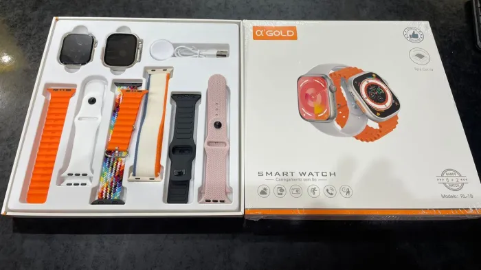 2 SMARTWATCH AGOLD+ 6 pulseiras 49mm série 10<br><br>R$ 320,00?
