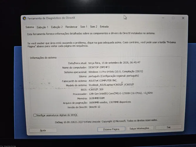Notebook Asus Vivobook x16