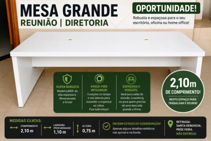 Mesa Grande Reunião Diretor Escritório Estudo Bancada Oficina 2,10m (Desapego)
