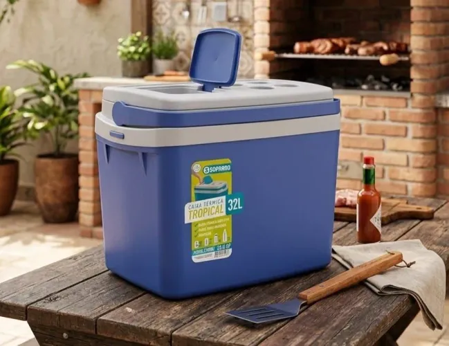 COOLER SOPRANO CAIXA TÉRMICA 32 LITROS AZUL