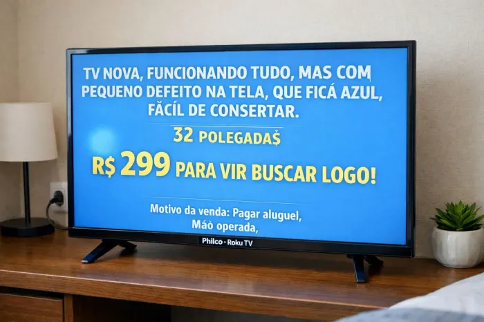 TV SMART 32P NOVA FUNCIONANDO TUDO SÓ 199 A TELA FICOU AZUL  FÁCIL DE CONCERTAR. Nova