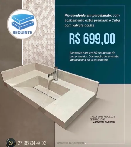 Lavabo pia esculpida em porcelanato