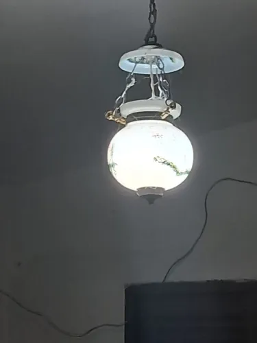 Lustre Pendente Antigo com Cúpula de Vidro - Funcionando