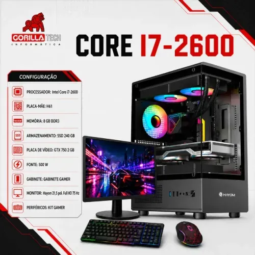 PC Completo i7-2600 GTX 750 8GB SSD 240GB + Monitor 21.5" Novo