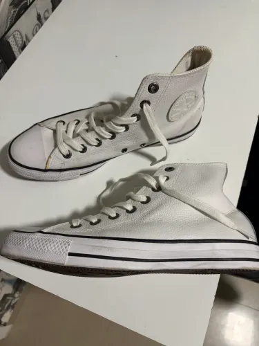 All star cano alto couro branco