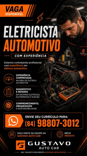 Vaga para mecânico e eletricista automotivo em Neópolis, Natal/RN.
