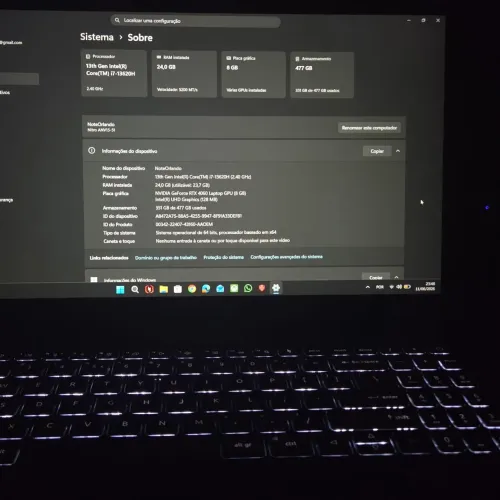 Acer Nitro V15 com I7, RTX 4060, 24GB e 512GB de SSD