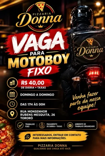 Vaga para motoboy fixo em pizzaria 