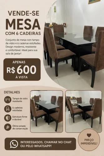 Vende-se mesa com 6 cadeiras 