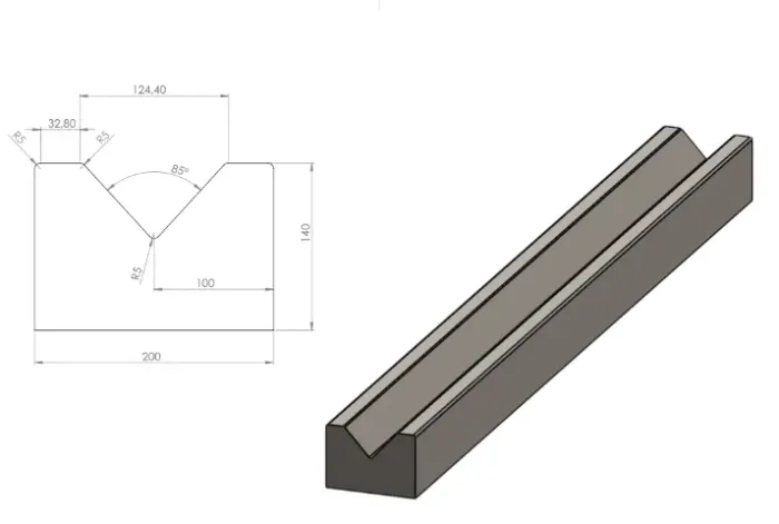 Matriz tipo V de 120mm x 2000 p/ dobradeira nova, sem uso