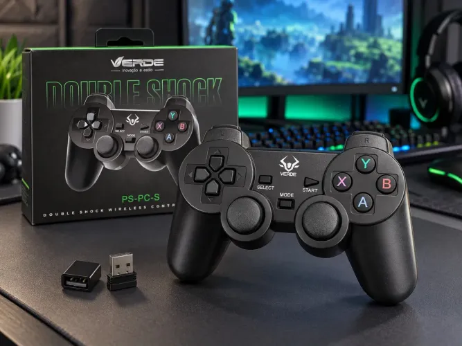 Controle Sem Fio Verde PS-PC-S com Adaptadores