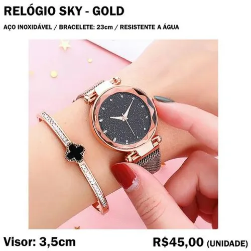 Relógio Sky Gold com Fechadura de Ímã