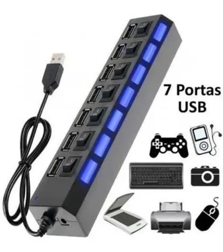 HUB USB 7 Portas HUB Usb 2.0 Pendrive, Mouse, Teclado, Celulares, Mp3 e Mp4