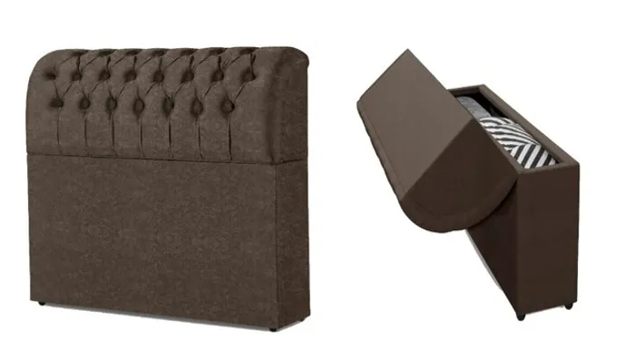 Cabeceira Casal Comodino Premium Suede Marrom - Frete Grátis - 10x S/ Juros - Receba Hoje