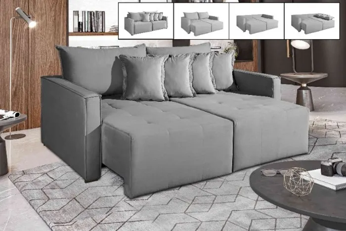 Sofa Cama Bruna Veludo Grafite Frete Grátis - Até 12x