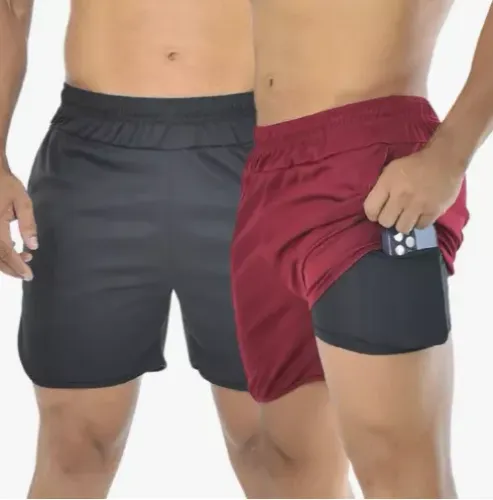 Bermuda Short Masculino 2 Em 1 Corrida Academia 2 bolsos Laterais e Bolso p/ Celular Z878