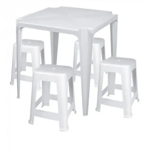 Conjunto de Mesa + 4 Banquetas em Plastico Bela Vista Mor Branco Neve
