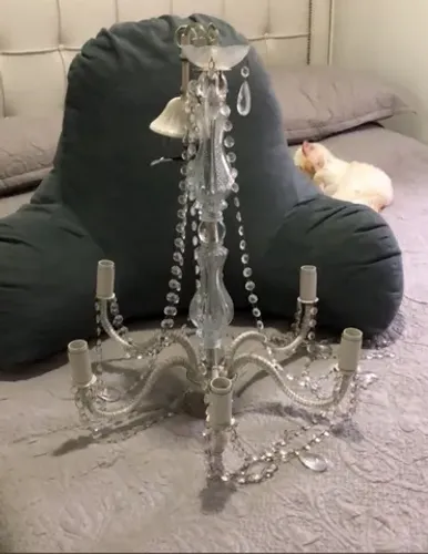 lustre de cristal tok stok, de ferro pintado branco