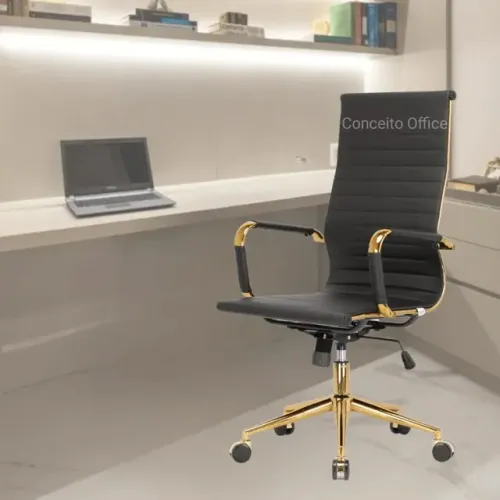 Cadeira de Escritório Presidente Gomada Preta Gold - Charles Eames