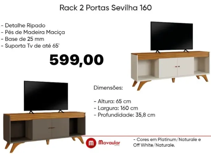 Rack 2 Portas Sevilha 160 - FRETE GRÁTIS