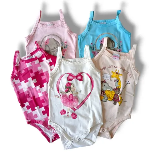 Lote de 5 Bodies Bebê Menina Tamanho M Novo