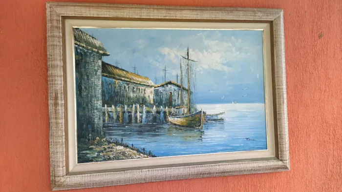 Quadro decorativo pintura a óleo de paisagem marítima