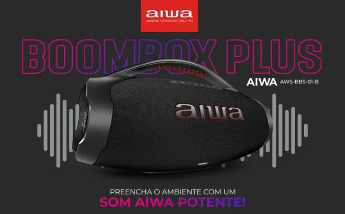 Lacrada Caixa Som Boombox Bluetooth 5.3, 200W RMS, IP66, Alça, 30h de Bateria, Preta Aiwa