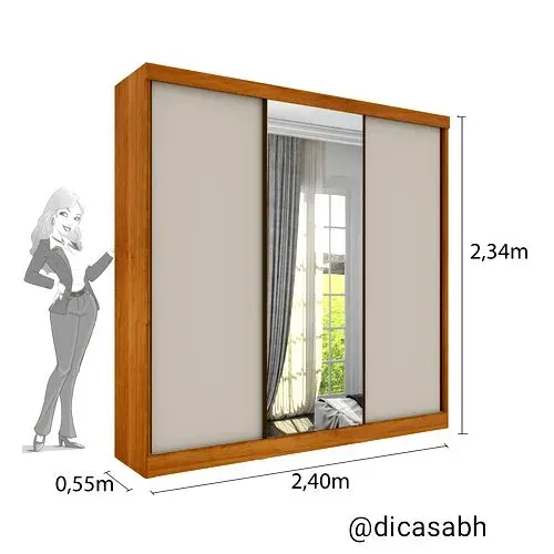 Guarda-Roupa de Casal 3 Portas com Espelho (pronta entrega) 