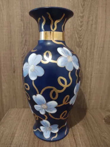 Vaso Decorativo Azul com Flores