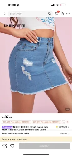 Saia Jeans SHEIN Petite com Detalhes Destroyed 85% algodão 