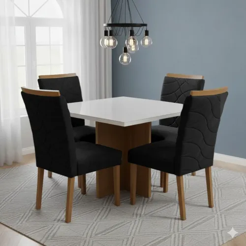 Mesa de Jantar 120 Cinamomo/Off White com 4 Cadeiras Safira tt54