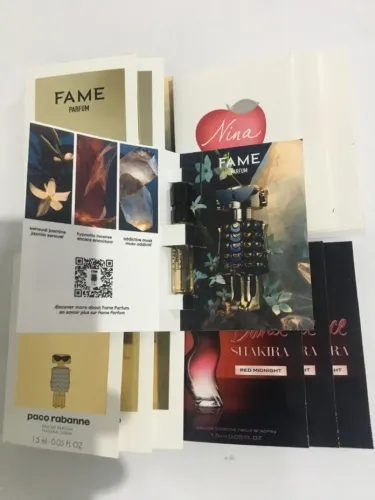 Amostras de perfumes Fame, Paco Rabanne e Shakira