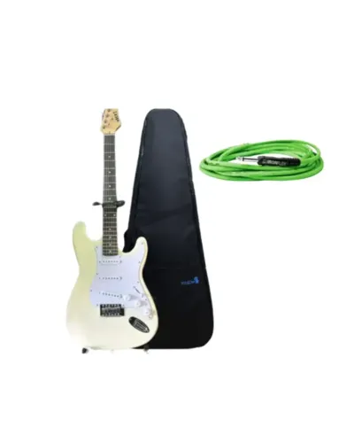 Kit GUITARRA ELETRICA STRATOCASTER CREME MXT, Capa e Cabo