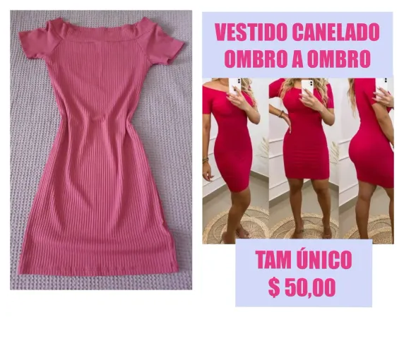 Vestido canelado ombro a ombro