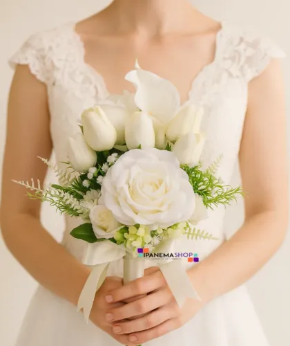 Buquê de Noiva Calla Tulipa Rosas - Buquê Clássico e Elegante