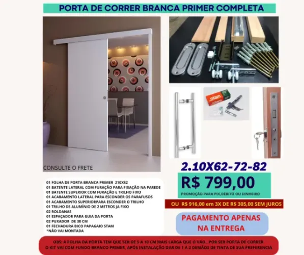Porta de Correr C21 Completa 2.10x72 - Pagamento apenas na entrega - frete a/c