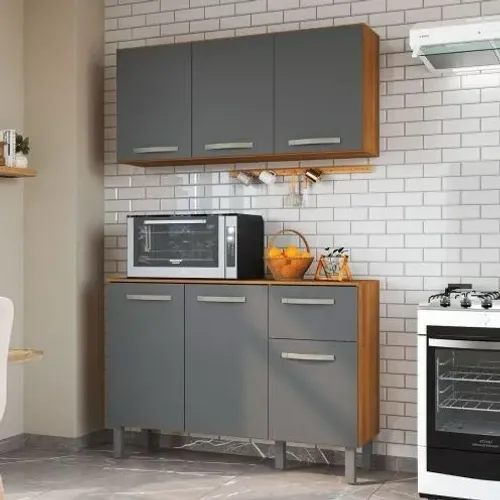 Armário De Cozinha Composto Aéreo E Balcão 6 Portas 1 Gaveta - Entrega Imédiata