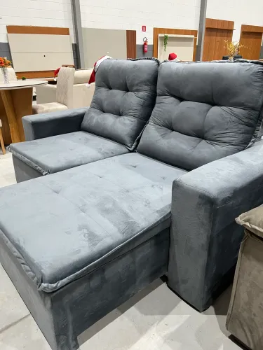 Sofá Retrátil Veludo Cinza NOVO DIRETO DA FABRICA 