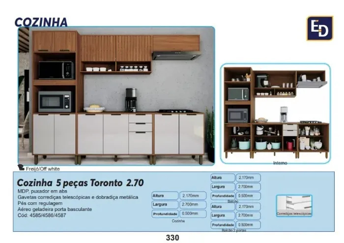 Cozinha 5 peças Toronto 2.70cm Armario
