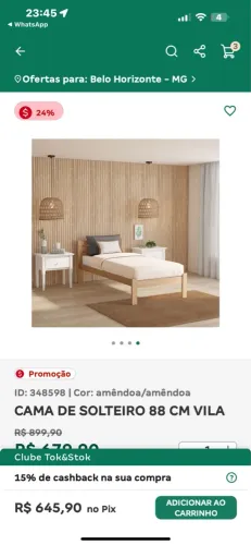 Cama de Solteiro TOK&STOK 88 cm Vila