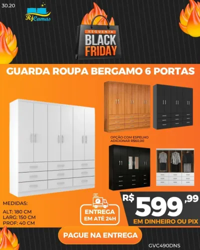 Guarda Roupa Bérgamo 6 portas (Pague na entrega)